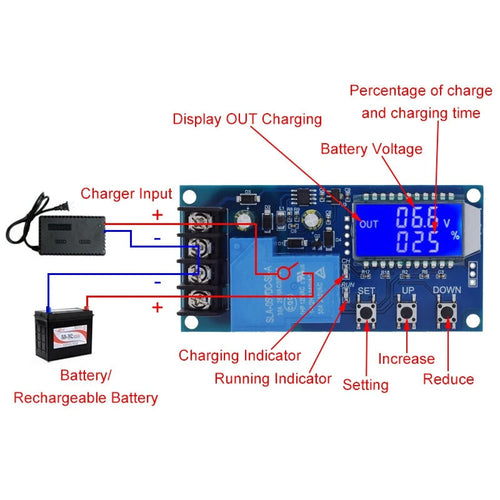 XY-L30A NC Battery Charging Control Module Digital 6-60V Voltage Regulator with LCD Display Overcharge Protection Auto Charge Control for Lead-acid Acting Batteries