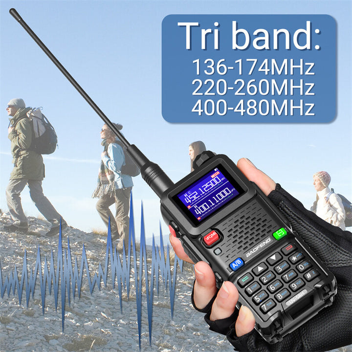 Baofeng UV-5RH 5W Tri-band EU Walkie Talkie 1.77inch Screen Large Range 2500mAh Type-C Rechargeable Handheld Two-way Radio with LED Flashlight FM Radio