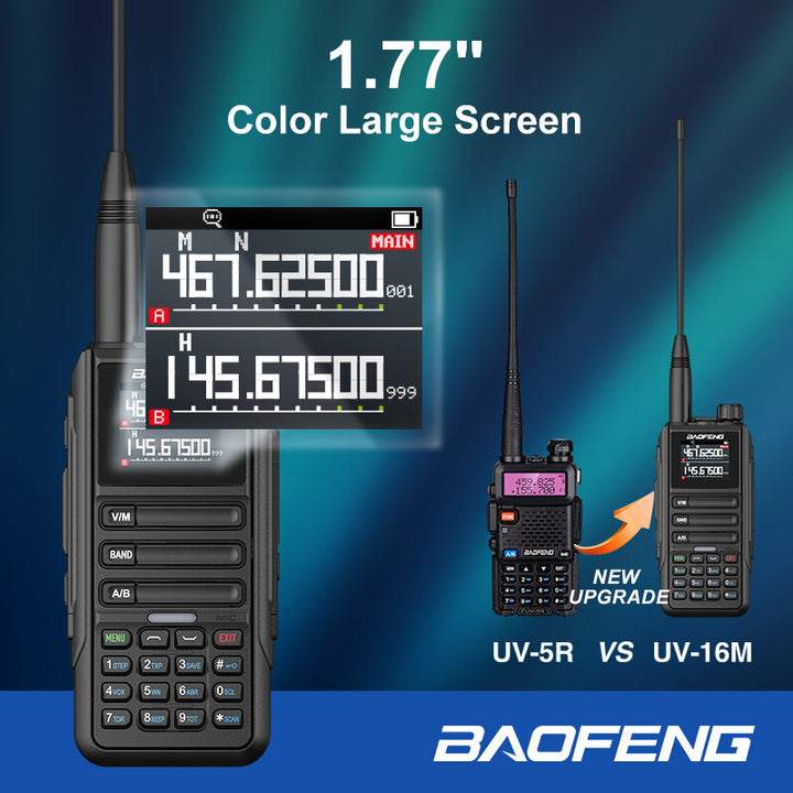 Baofeng UV16M Walkie Talkie AM FM Multi-band Long Range Powerful Two Way Radio 999 CH Wirless Copy Frequency Waterproof Transceiver NOAA Weather Walkie Talkie