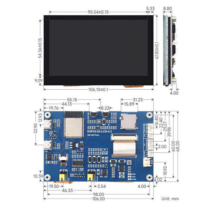 ESP32-S3 4.3 inch Capacitive Touch Screen Development Board Dual-Core Processor 240MHz Support WiFi bluetooth On-Board Antenna