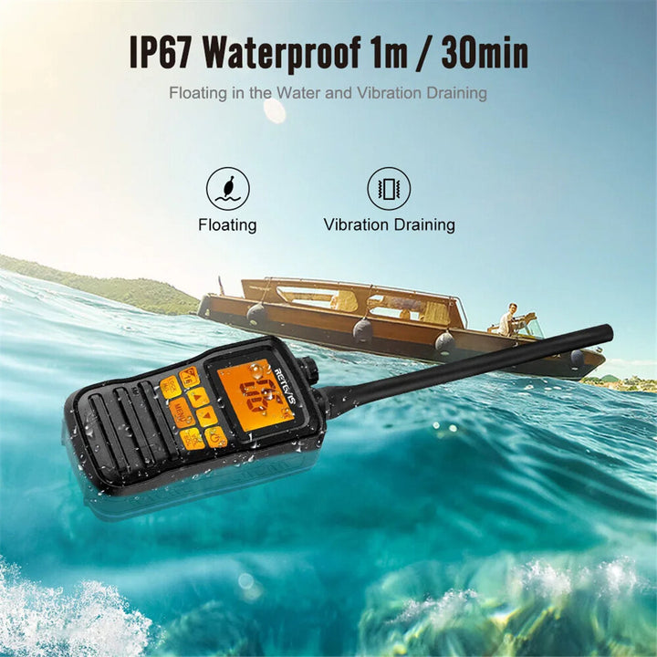 Retevis RM01 Marine Transceiver Walkie Talkies IP67 Waterproof 3W High Power Dual/Tri Watch NOAA Weather Alerts Long Range LED Display