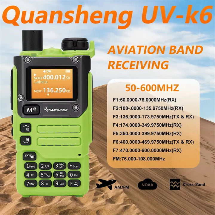 Quansheng UV-K6 Walkie Talkie 5W Green Air Band FM 50-600MHz VHF/UHF Wireless Frequency Two Way Radio