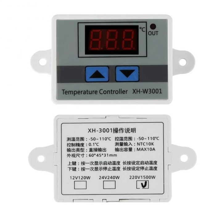 XH-W3001 10A 12V 24V 220V AC Digital LED Temperature Controller for Incubator Cooling Heating Switch Thermostat NTC Sensor