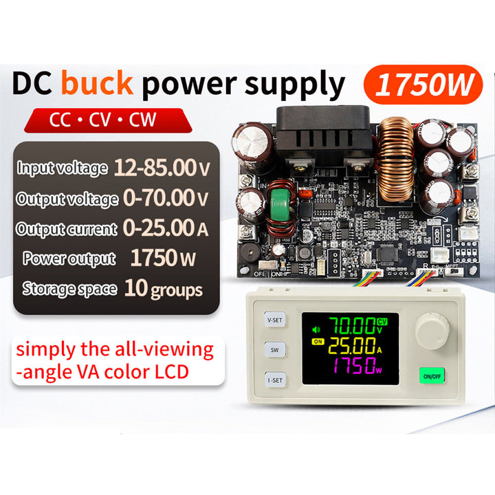 Sinilink XY7025 DC Buck Adjustable Power Supply Module 70V 25A 1750W Constant Voltage Current LCD Display Solar Charging Module