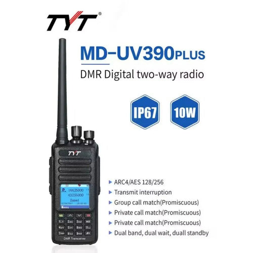 TYT MD-UV390 PLUS 10W Dual Band DMR Radio VHF UHF Digital Walkie Talkie Long Talking Range IP67 Portable Transceiver Ham with Encryption Function