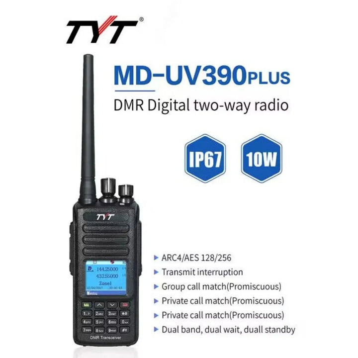 TYT MD-UV390 PLUS 10W Dual Band DMR Radio VHF UHF Digital Walkie Talkie Long Talking Range IP67 Portable Transceiver Ham with Encryption Function