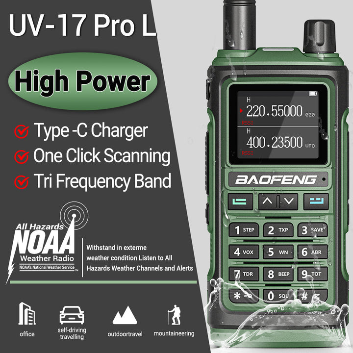 Baofeng UV-17pro M L High Power Walkie Talkie 136-520MHz Three Band Portable Handheld Two-way Radio Intercom with 1.77 inch Color Screen FM Radio Flashlight European Standard