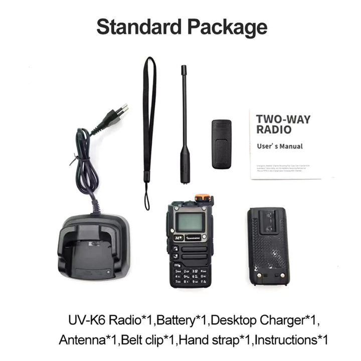 Quansheng UV-K6 5W Walkie Talkie Air Band Radio UHF VHF DTMF FM Dual Band with NOAA Weather Alarm Function Ham Transceiver Two Way Radio EU Plug