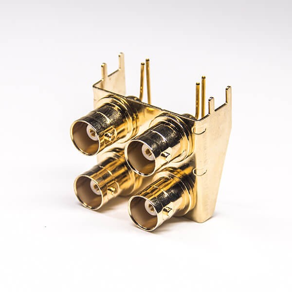 4 Holes BNC Connector Right Angled Female Through Hole PCB Mount Gold Plating 50Ohm