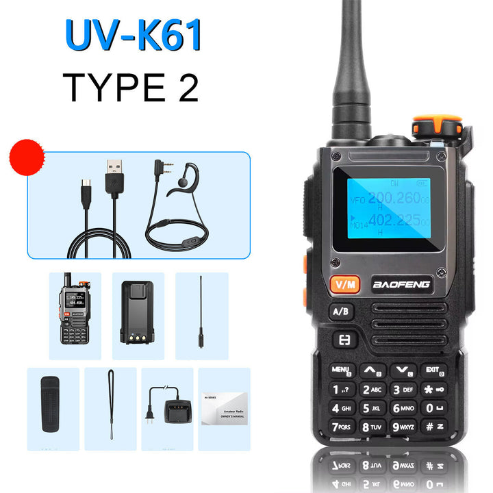 Baofeng UV-K61 Two-Way Radio Long Range Handheld Walkie Talkie 999 Channels Type-C Fast Charging High Power FM AM Bands Wireless Copy Frequency Backlight Blue Non-changeable Backlight