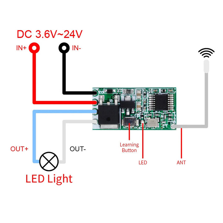 5pcs/10pcs 433.92Mhz Universal Wireless DC 3.6V-24V Remote Control Switch 1CH RF Relay Receiver LED Light Controller DIY Kit