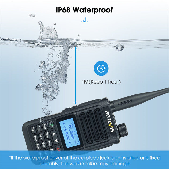 Retevis RA89 10W Walkie Talkie UV Dual Band Intelligent Noise Reduction IP68 Waterproof Long Range Two Way Radio Portable USB-C Charge Transceiver EU Plug