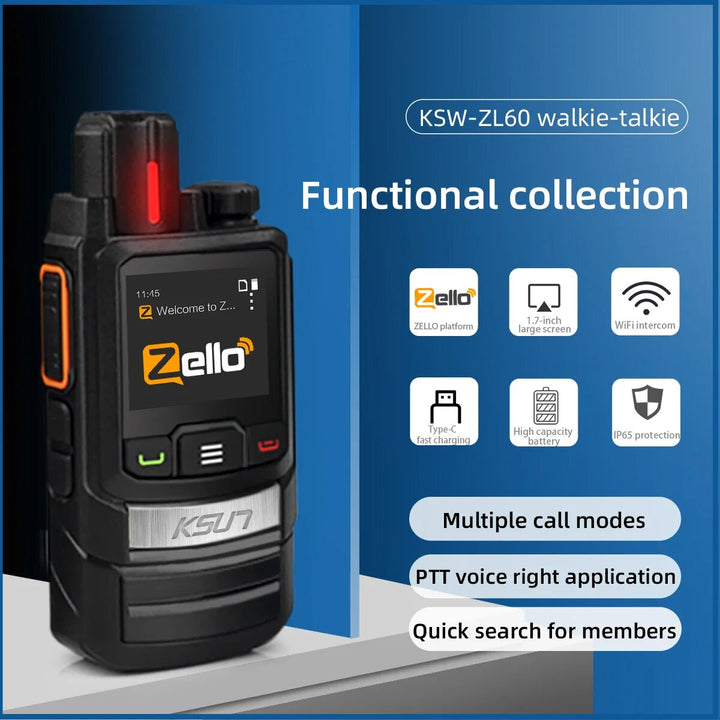 KSUN ZL60 Zello LTE GSM 4G Network PoC GPS PTT Intercom Two Way Radio 1000km Long Range Android WiFi Walkie-Talkie