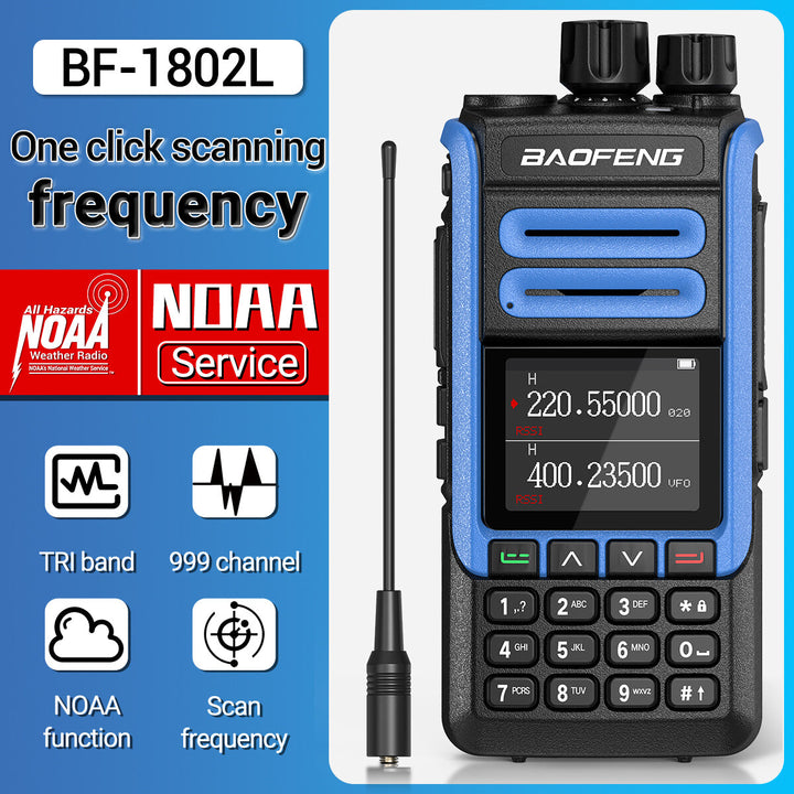 BAOFENG BF-1802L High Power Walkie Talkie 999 Channels Tri Band Wireless Copy Frequency Long Range NOAA Weather Channel Ham Two Way Radio European Standards