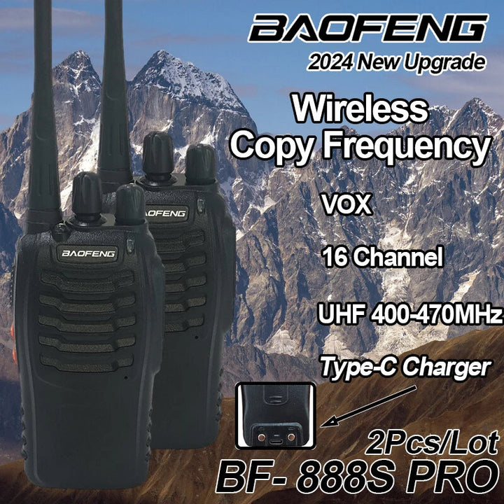 Baofeng BF-888S High Power Walkie Talkie 400-470MHz Wireless Copy Frequency CB Ham Radio Long Range Type-C Portable Two Way Radio for Camping Hunting Travelling EU Plug