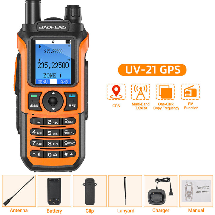 Baofeng UV-21 Pro Two-Way Radio Handheld Walkie Talkie GPS Positioning 5KM Range 999 Channels Outdoor Hiking Communication