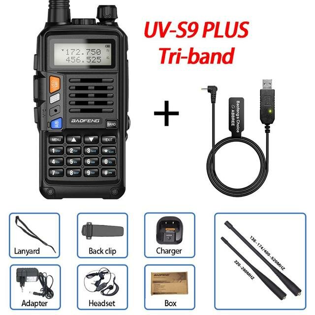 BaoFeng UV-S9 Plus Walkie Talkie Tri-Band 10W Powerful 10W CB Radio Transceiver VHF UHF 10W 10km Long Range up of uv-5r Portable Radio 2xAntenna