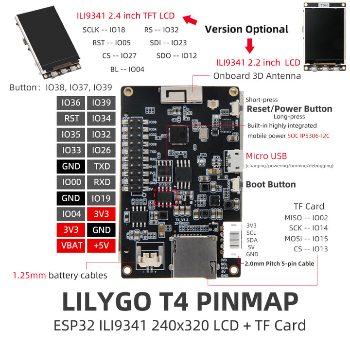 TTGO T4 V1.3 ILI9341 2.4 inch LCD Display Backlight Adjustment CH9102F ESP32 Development Board WIFI Wireless Bluetooth Module