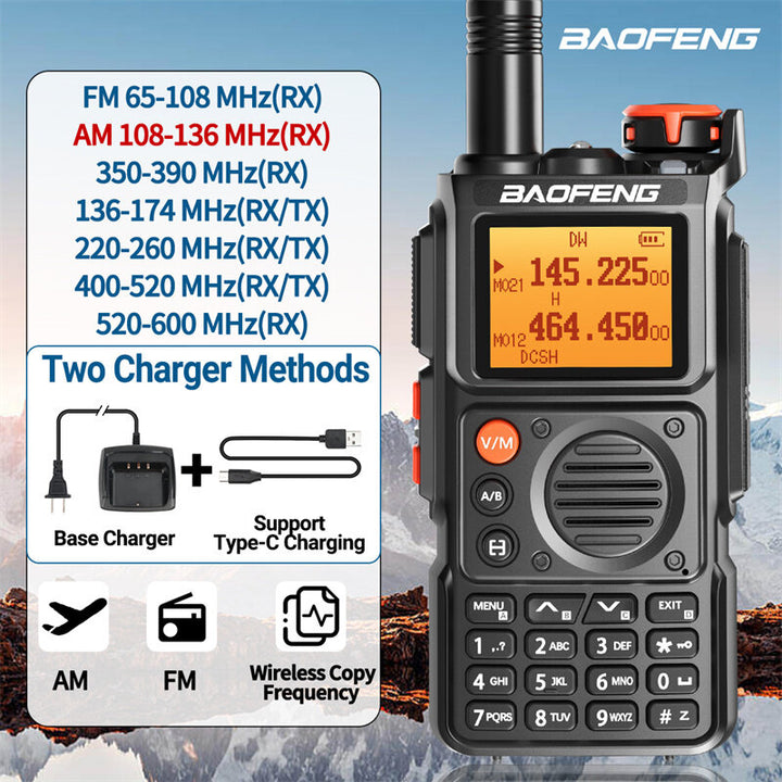 Baofeng UV-K6 Air Band Walkie Talkie Six Band 999 Channel with Earphone Wireless Copy Frequency Portable Ham Radio FM Transceiver DTMF Type-C Rechargerable NOAA Two Way Radio LED Flashlight