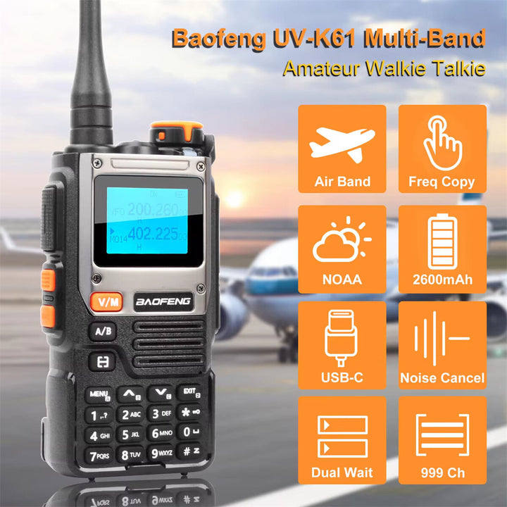 Baofeng UV-K61 Two-Way Radio Long Range Handheld Walkie Talkie 999 Channels Type-C Fast Charging High Power FM AM Bands Wireless Copy Frequency Backlight Blue Non-changeable Backlight