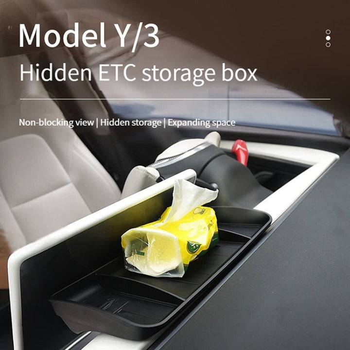 For Tesla Model Y/3 Car Tissue Box Central Control Screen Hidden ETC Storage Box