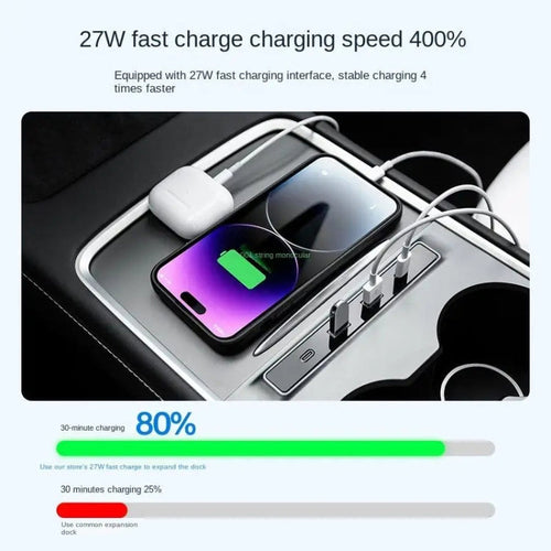For Tesla Model Y/3 27W Car Center Console Integrated Smart Docking Station
