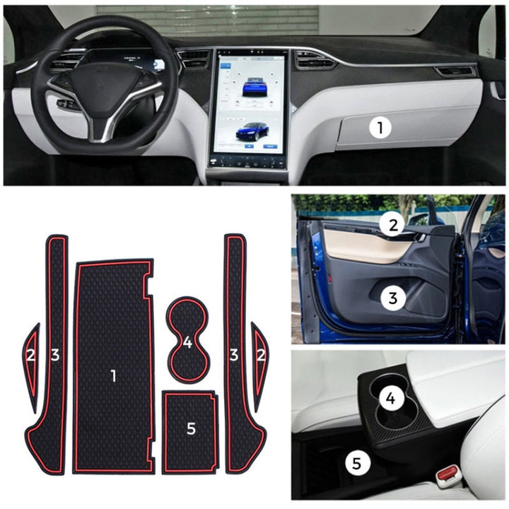 7 in 1 Car Water Cup Gate Slot Mats Silicon Anti-Slip Interior Door Pad for Tesla Model X