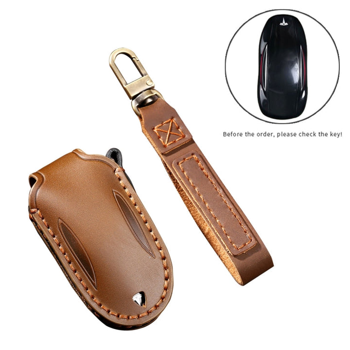 Hallmo Car Cowhide Leather Key Protective Cover Key Case for Tesla Model X B Style