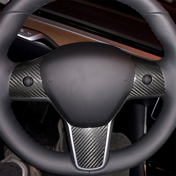 3 PCS Car Carbon Fiber Steering Wheel Decorative Laminated for Tesla Model 3