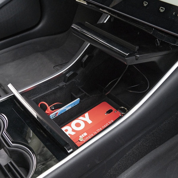 Car Flocking Material Central Control Storage Box for Tesla Model 3 before 2021