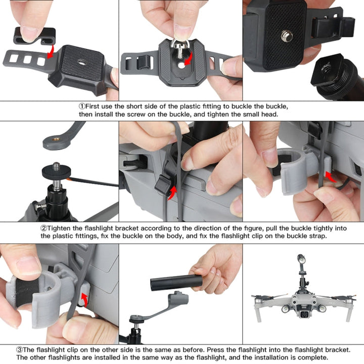 RCSTQ Expansion Buckle Bracket Flashlight Night Flight Kit forDJIMavic Air 2 / Air 2S /Mavic 2 / Autel EVO 2 / Femi X8 SE Drone, Triple Flashlight