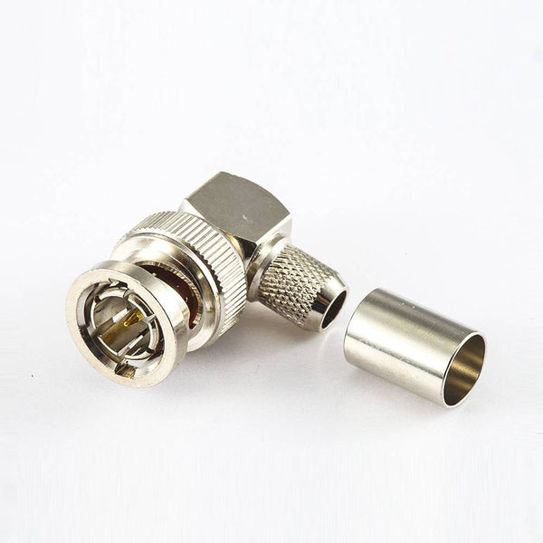 BNC Connector Male Right Angle 75 Ohm Cable Mount Crimp For 13 Cable