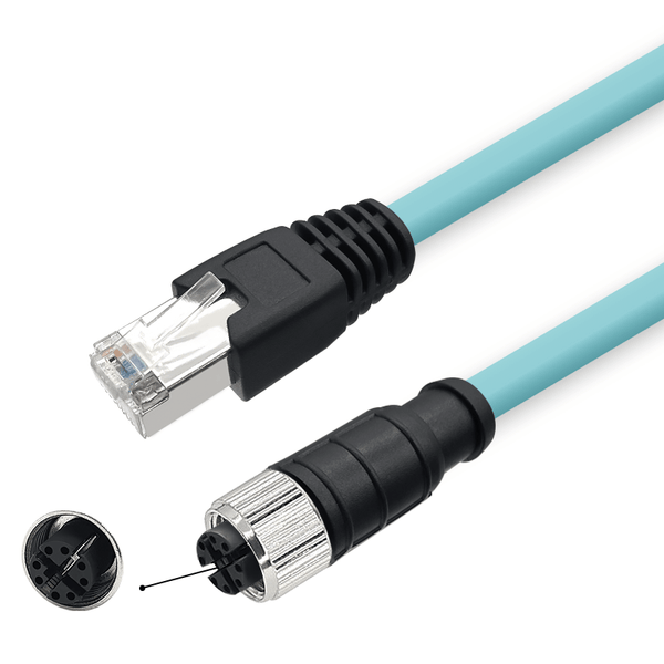 M12 8-pin Female to RJ45 Male High Flex Cat7 Industrial Ethernet Cable 1M PVC