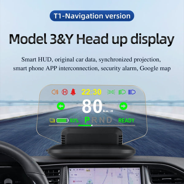 T1 5.1 inch Car HUD Head-up Display Overspeed Alarm / Remaining Battery Percentage Display for Tesla Model 3/Y