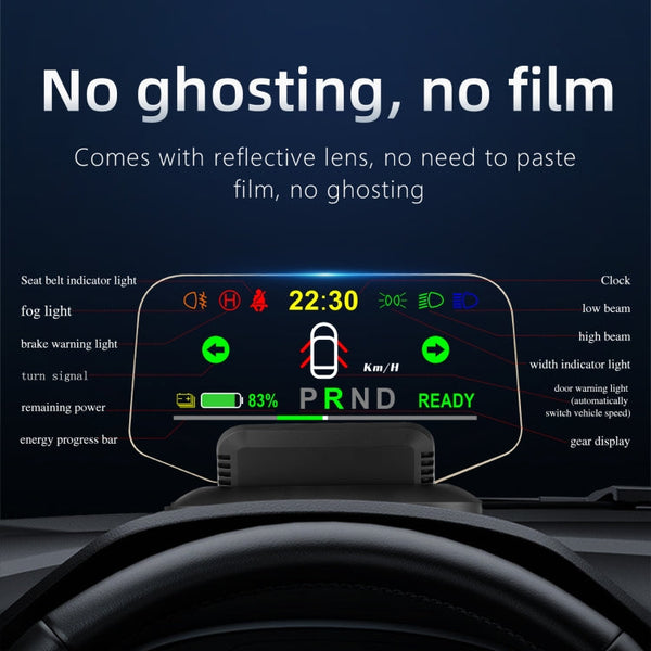 T1 5.1 inch Car HUD Head-up Display Overspeed Alarm / Remaining Battery Percentage Display for Tesla Model 3/Y