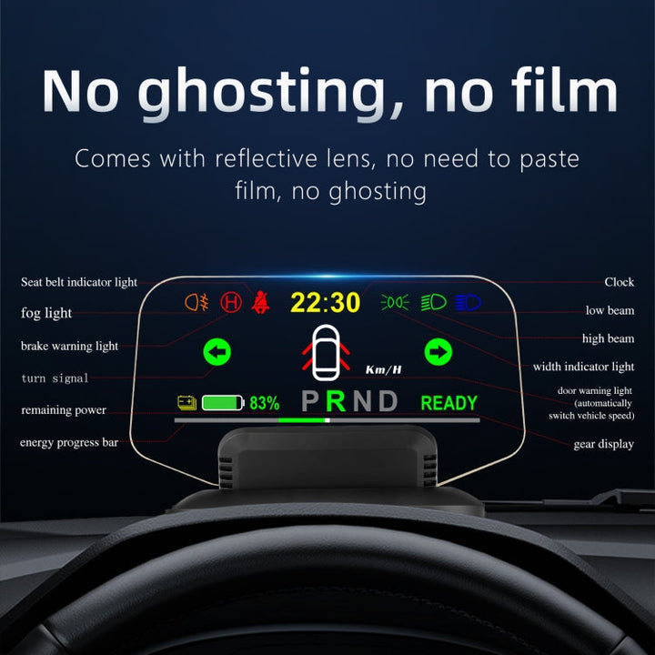 T1 5.1 inch Car HUD Head-up Display Overspeed Alarm / Remaining Battery Percentage Display for Tesla Model 3/Y