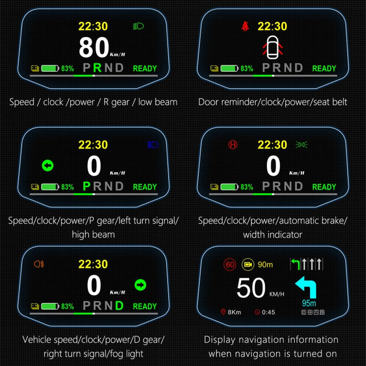 T1 5.1 inch Car HUD Head-up Display Overspeed Alarm / Remaining Battery Percentage Display for Tesla Model 3/Y