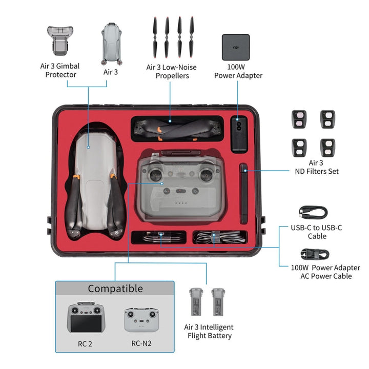 ForDJIAir 3 / RC2 / N2 STARTRC Waterproof PP Official Standard Drone Kit Suitcase Storage Box