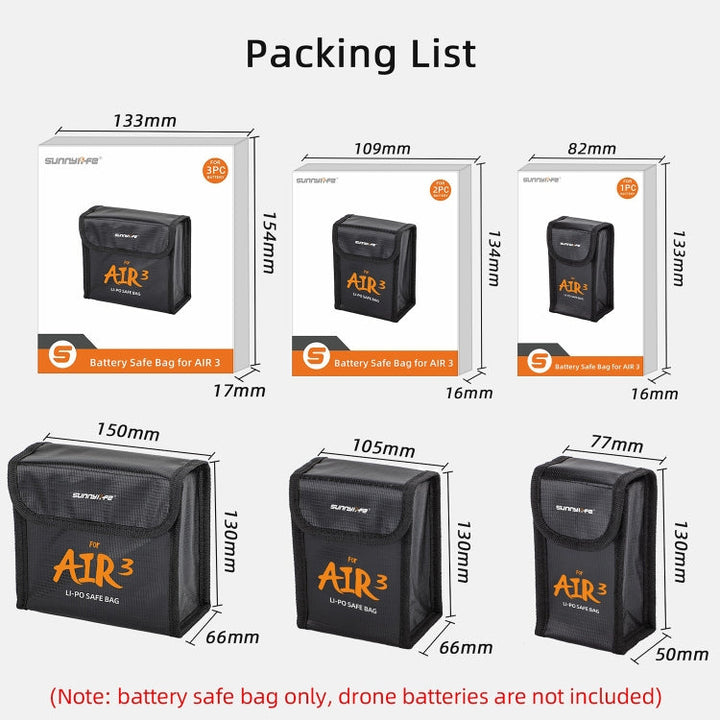 ForDJIAir 3 Sunnylife Battery Explosion-proof Safe Bag Protective Li-Po Safe Bag For 3pcs Batteries