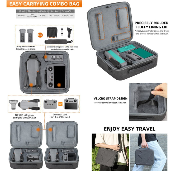 ForDJIAir 3S / Air 3 Sunnylife Carrying Case Bag, Model:B657 RC 2 / 1 Control Bag