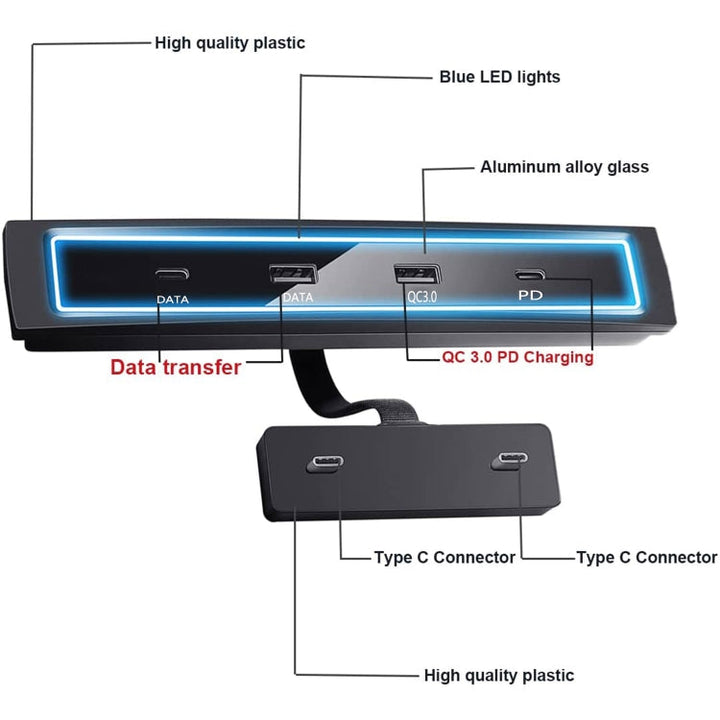 For Tesla 2021 Model 3 Expansion Base USB C Multi-Port Hub Adapter Charger