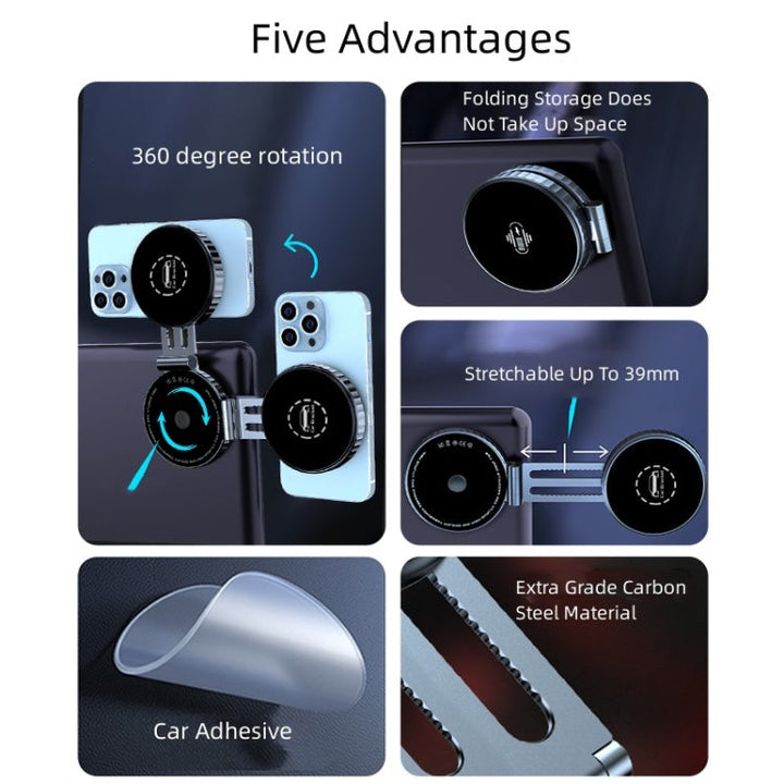 T1 For Tesla Magnetic Scalable Foldable 360 Degree Rotary Car Mobile Phone Holder