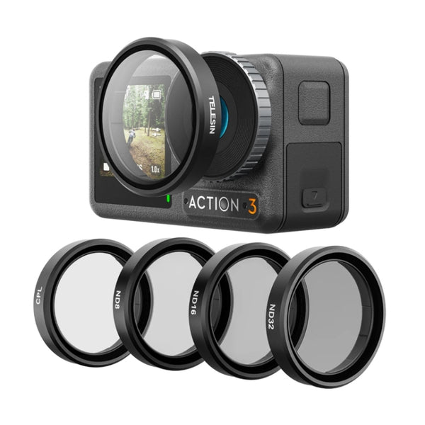 For DJI OSMO Action 3 / 4  TELESIN ND CPL Filter Set Aluminium Alloy Frame Lens, CPL+ND8/16/32