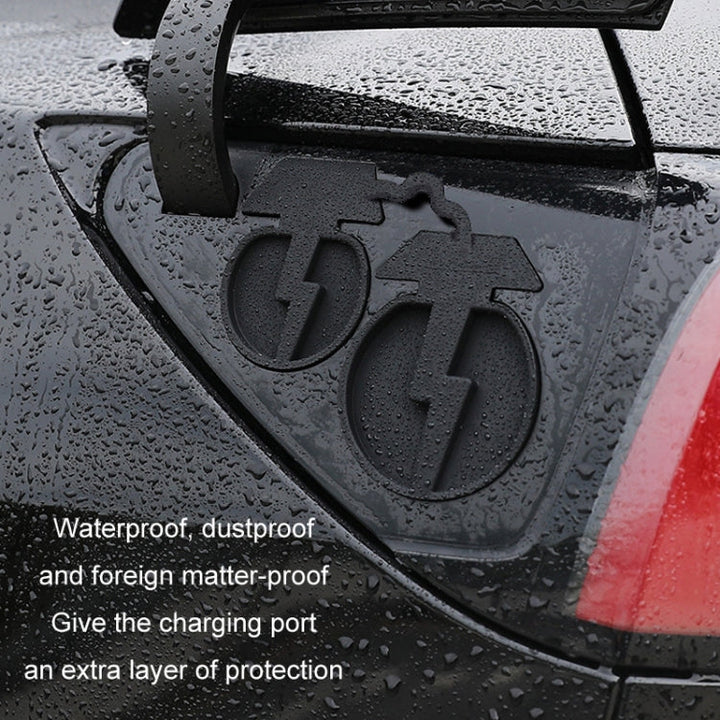 For Tesla Model 3/Y 2pcs Charging Port Silicone Dustproof Waterproof Cover, Color: Split Black