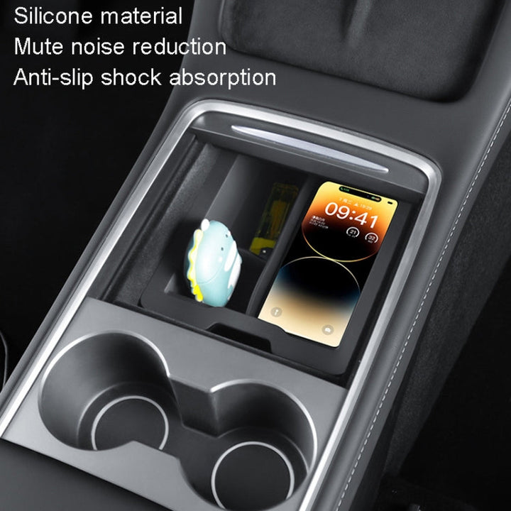 For Tesla Model 3/Y Silicone Double Layer Storage Small Ice Box, Style: Center Front With Divider