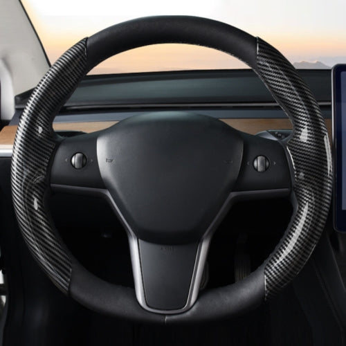 For Tesla Model 3/Y 30cm Carbon Fiber Pattern Steering Wheel Handlebar Cover