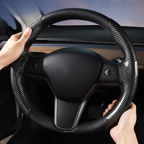 For Tesla Model 3/Y 30cm Carbon Fiber Pattern Steering Wheel Handlebar Cover