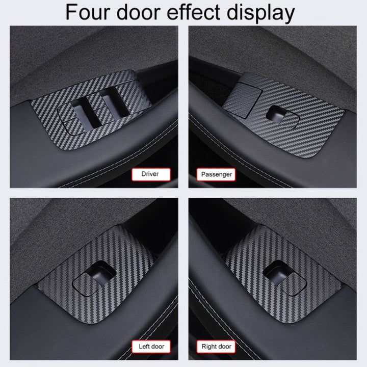 4pcs /Set For Tesla Model 3 Lift Window Button Sticker Car Interior, Style: Carbon Fiber