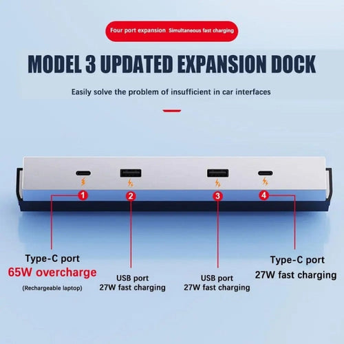 For 2023.9 Tesla Model 3 65W Central Control USB Interface Expansion Dock