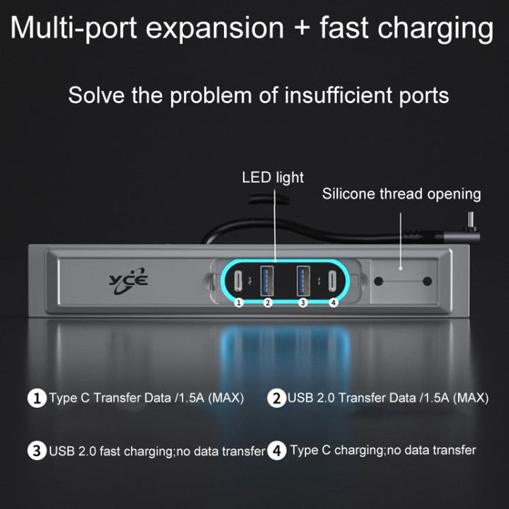 For Tesla Model 3/Y Center Control Type-C Multi-Port Fast Charging USB HUB Docking Station, Model: Single Wire Gradient